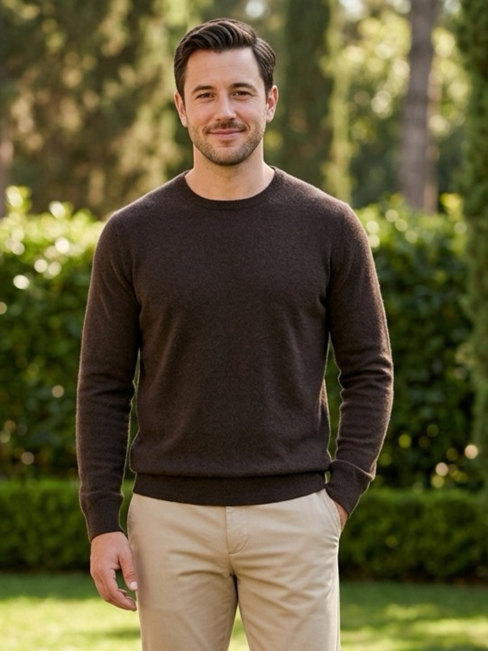 Quince Men's Cashmere Crewneck Sweater in Dark Brown